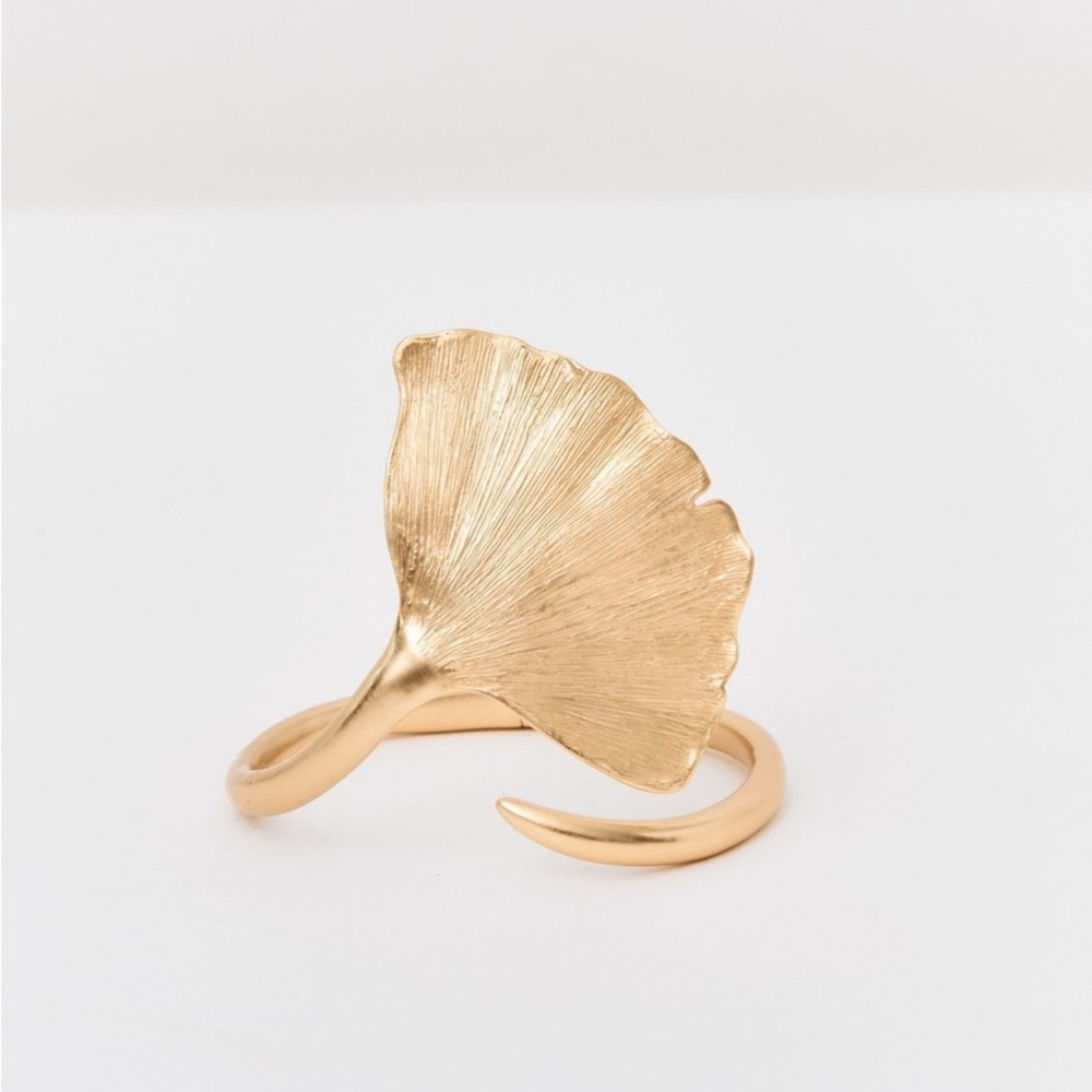 Tory Burch Gold Ginkgo Leaf Open Cuff Bracelet